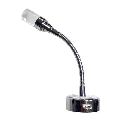 Camper & Caravan Silver Flexi Spotlight with USB Port (12V / 1W / Warm White / IP20)