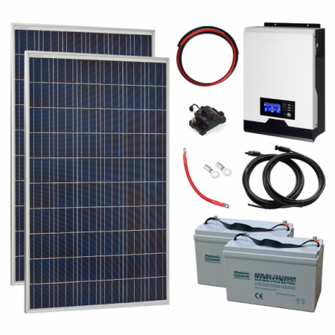 550W 24V Complete Off-Grid Solar Power System With 2 X 275W Solar Panels, 2Kw Hybrid Inverter And 2 X 100Ah Batteries
