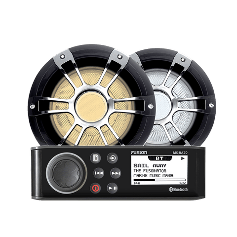 Fusion MS-RA70 Marine Stereo & 6.5" Signature CRGBW LED Speakers 230W