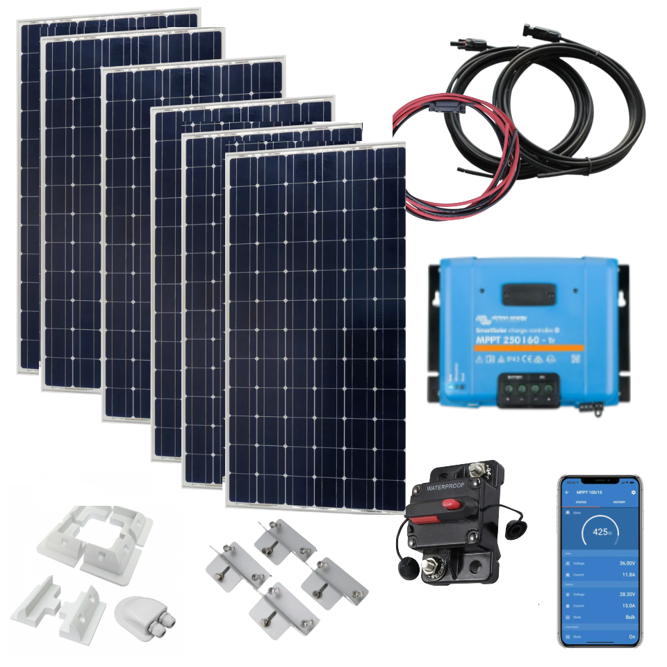 Victron 1050w Monocrystalline Solar kit with SmartSolar 250/60 MPPT, Mounts, Cables & MC4s 