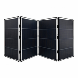 Solar panel specifications:  Peak power: 400W Maximum power voltage: 36.5V Maximum power current: 10.96A Open circuit voltage: 43.1V Short circuit current: 11.62A Power tolerance: +/- 5% Dimensions: 900 x 590 x 90 mm (folded) Weight: 14.10kg