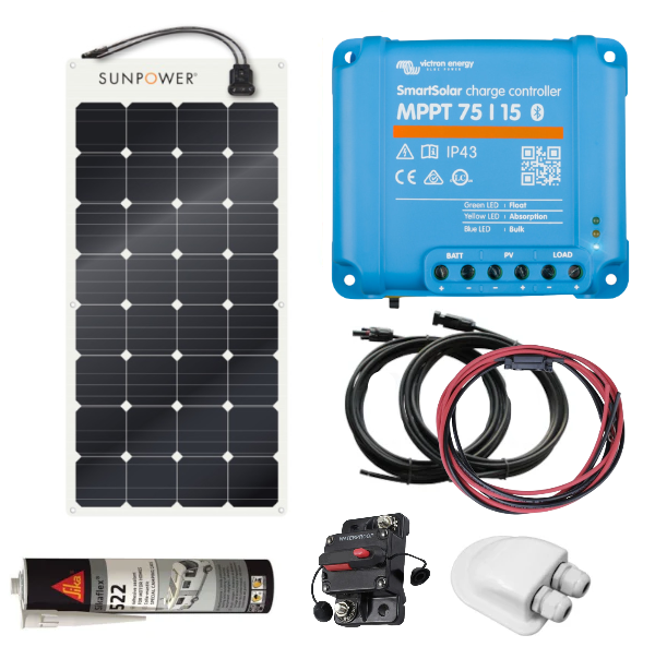 100w SUNPOWER Flexible Solar Kit with Victron SmartSolar MPPT 75/15