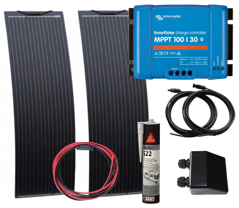 300w Semi-Flexible Solar kit - 2 x 150w Black panels and Victron MPPT