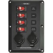 Blue Sea 4 Position with 12V Sockets, BelowDeck Circuit Breaker Panel - BSS4351