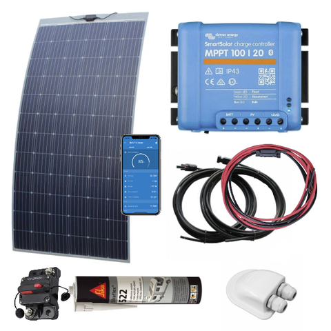 270w Flexible Durable Solar Panel Complete Kit with Victron Energy SmartSolar MPPT 100/20 - (These kits are perfect for pop top roofs VW T6/T5/T4).