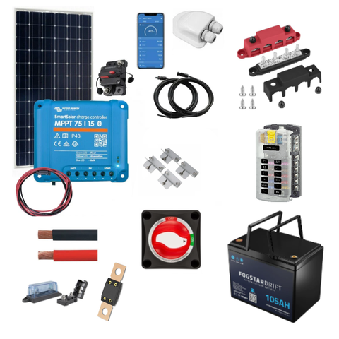 Fogstar & Victron - Starter Electrical Package - 105ah Lithium - 200w Solar - Optional DC to DC Charging