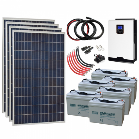 1.1Kw 24V Complete Off-Grid Solar Power System With 4 X 275W Solar Panels, 3Kw Hybrid Inverter And 6 X 100Ah Batteries