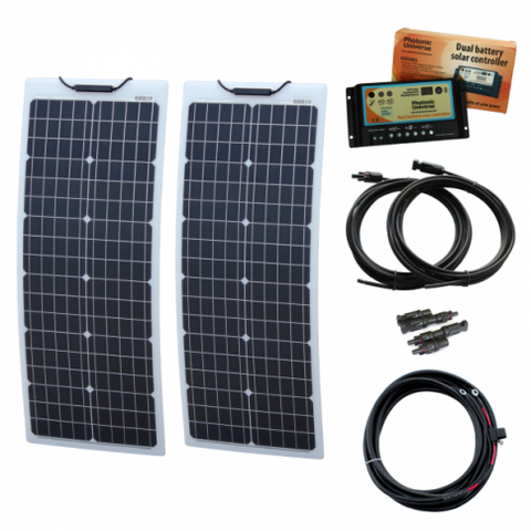 100W (50W+50W) 12V Reinforced Narrow Semi-Flexible Dual Battery Solar Charging Kit