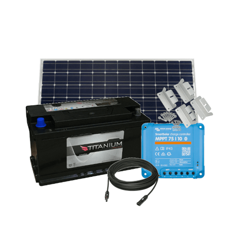 110Ah Leisure Battery, 115W Solar Panel Kit with Charge Controller, Cable and Brackets