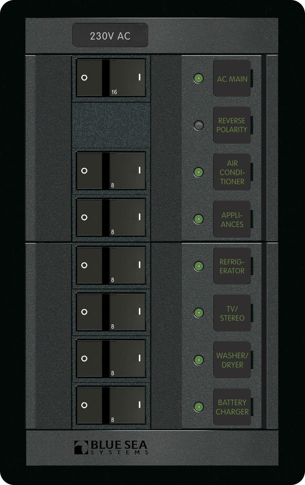 Blue Sea  1203 Panel 360 230VAC 6pos with Main FR (replaces 1203B-BSS)