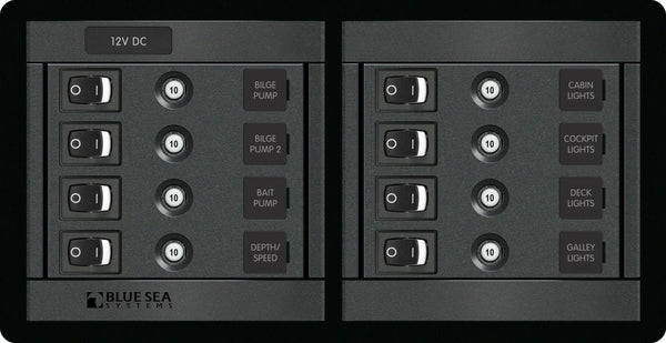 Blue Sea  1456 Panel 360 DC 8pos Sw CLB H (replaces 1456B-BSS)