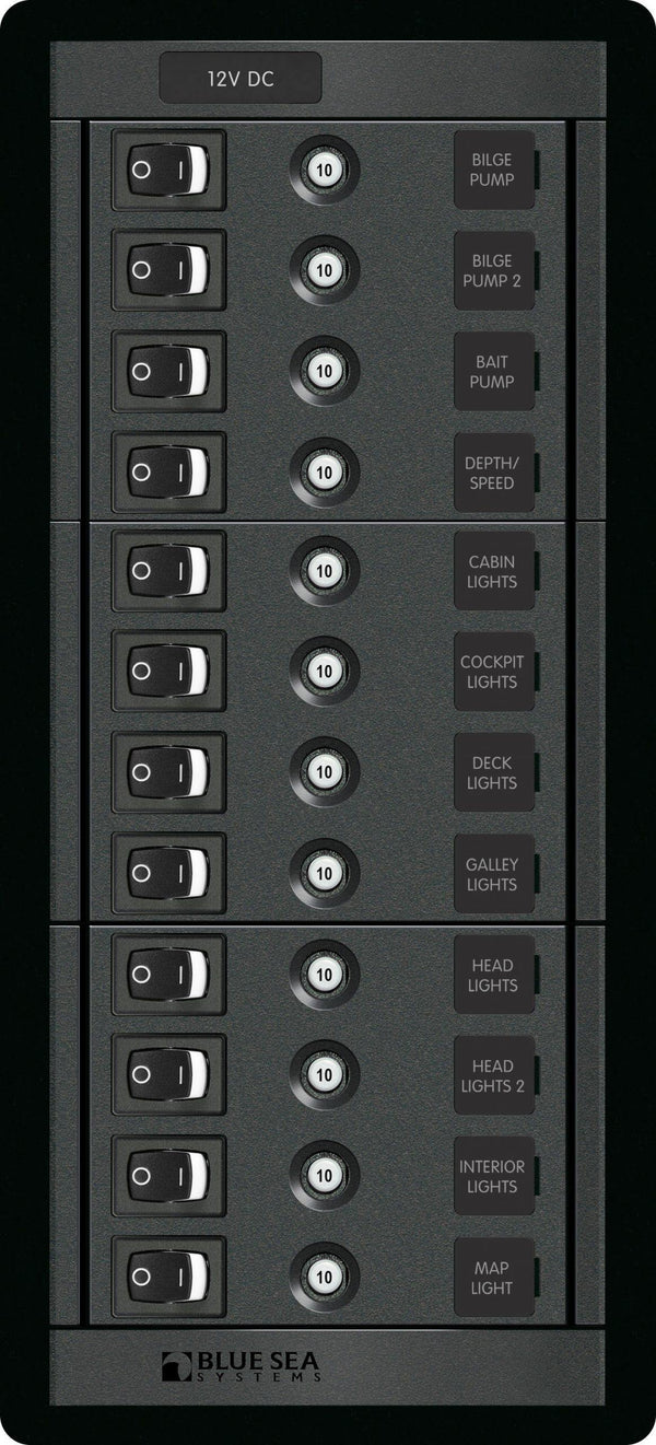 Blue Sea  1461 Panel 360 DC 12pos Sw CLB V (replaces 1461B-BSS)