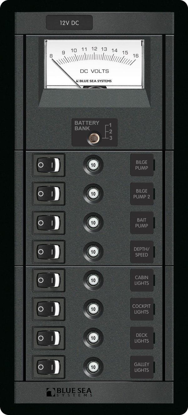 Blue Sea  1463 Panel 360 DC 8pos Sw CLB Voltmeter V (replaces 1463B-BSS)