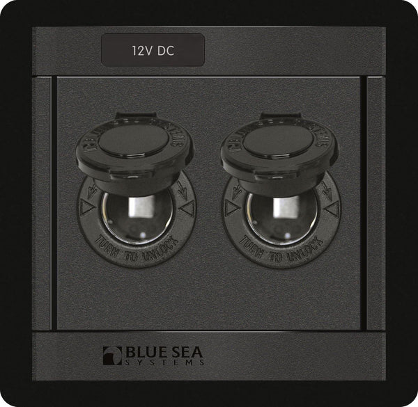 Blue Sea  1472 Panel 360 DC 2 12V Socket S (replaces 1472B-BSS)