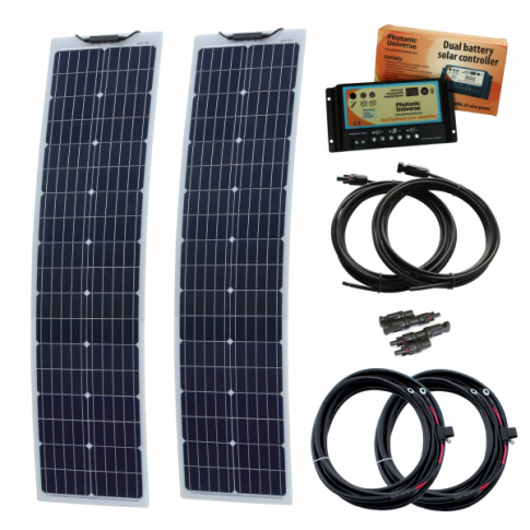 160W (80W+80W) 12V Reinforced Narrow Semi-Flexible Dual Battery Solar Charging Kit