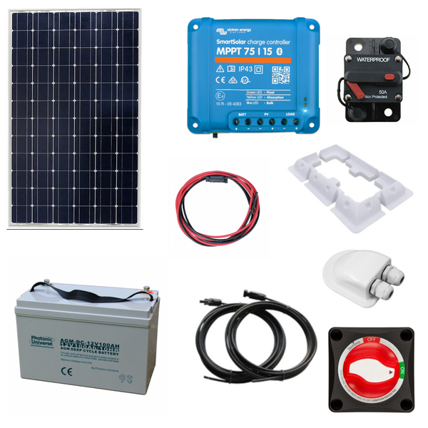 Victron 185W Mono Solar panel kit with SmartSolar MPPT, AGM Battery & Accessories