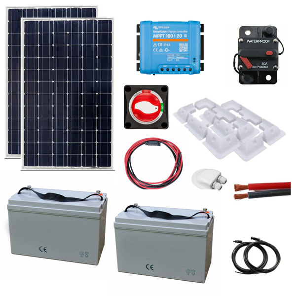 370W Mono Solar panel kit with SmartSolar MPPT, AGM Batteries & Accessories