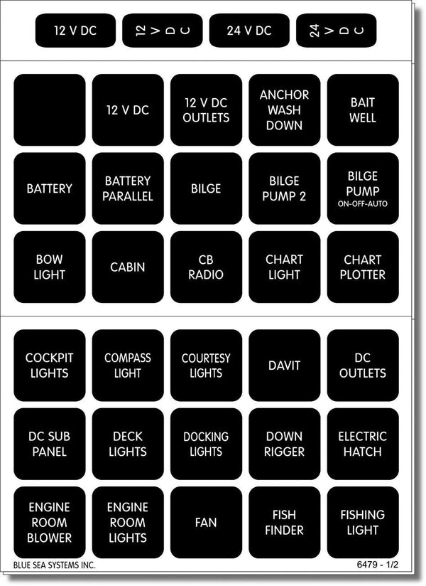 Blue Sea  4216 Label Kit DC H2O 60 Square Black
