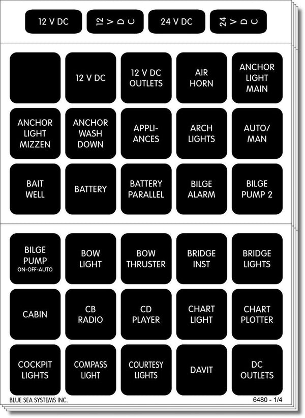 Blue Sea  4217 Label Kit DC H2O 120 Square Black