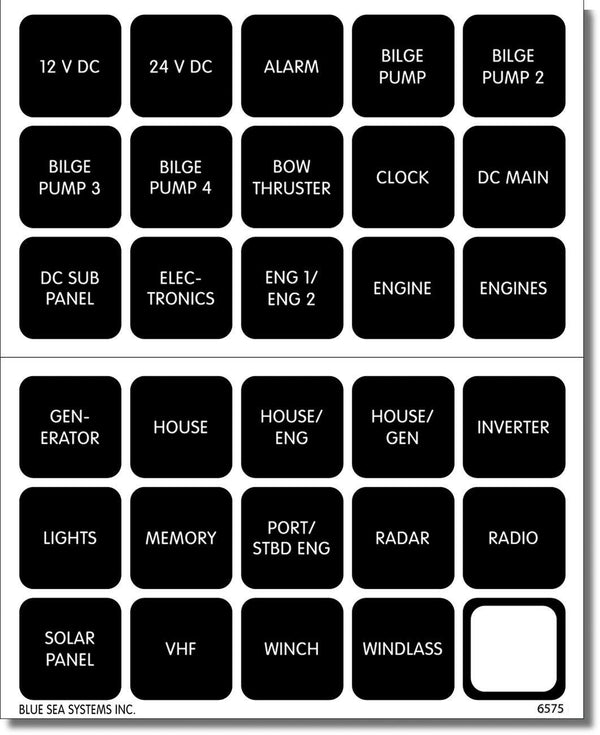 Blue Sea  4218 Label Kit DC H2O 30 Square Black V2