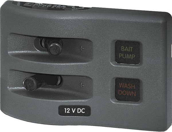 Blue Sea  4302 Panel WD 12VDC Fused 2pos Grey (replaces 4302B-BSS)