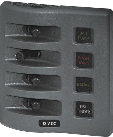 Blue Sea  4304 Panel WD 12VDC Fused 4pos Grey (replaces 4304B-BSS)