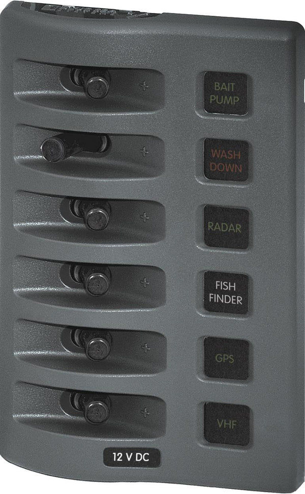 Blue Sea  4306 Panel WD 12VDC Fused 6pos Grey (replaces 4306B-BSS)