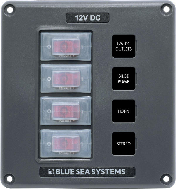 Blue Sea  4320 Panel Switch H2O CB 4pos Grey (replaces 4320B-BSS)