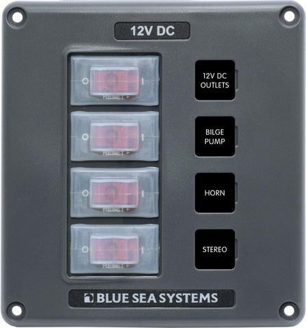Blue Sea  4320 Panel Switch H2O CB 4pos Grey (replaces 4320B-BSS)