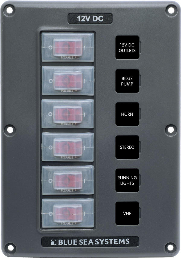 Blue Sea  4322 Panel Switch H2O CB 6pos Grey (replaces 4322B-BSS)