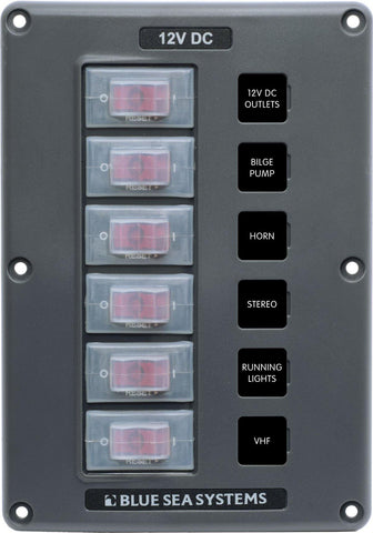 Blue Sea  4322 Panel Switch H2O CB 6pos Grey (replaces 4322B-BSS)