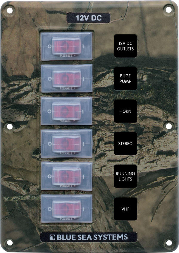 Blue Sea  4325 Panel Switch H2O CB 6pos Camo (replaces 4325B-BSS)