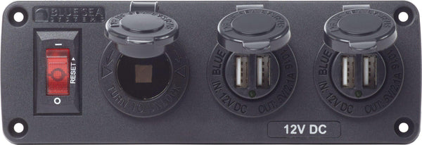 Blue Sea  4355 Panel BelowDeck 12VDC Socket & 2 USBs (replaces 4355B-BSS)