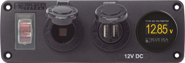 Blue Sea  4366 Panel Acc H2O USB, Socket & Voltmeter