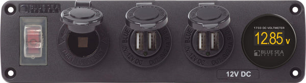 Blue Sea  4368 Panel Acc H2O 2 USBs, Socket, Voltmeter