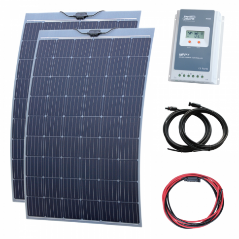 500W (2 X 250W) 12V/24V Semi-Flexible Narrowboat Solar Charging Kit With Austrian Textured Fibreglass Solar Panels