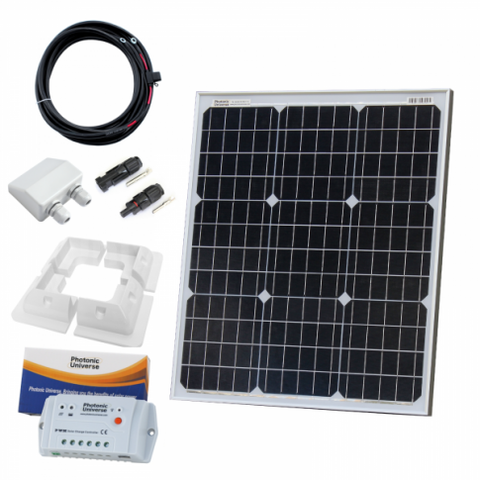 50W 12V Solar Charging Kit (German Solar Cells) With 10A Controller, Mounting Brackets And Cables