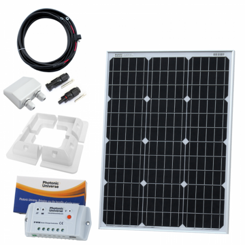 60W 12V Solar Charging Kit (German Solar Cells) With 10A Controller, Mounting Brackets And Cables