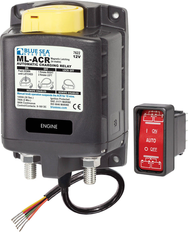 Blue Sea 7622 BS7622 Solenoid ML 500A 12V ACR With Manual Control (incl 2146-BSS Switch)