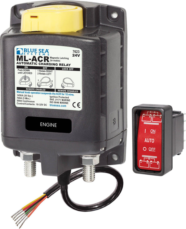 Blue Sea 7623 BS7623 Solenoid ML 500A 24V ACR With Manual Control (incl 2146-BSS Switch)