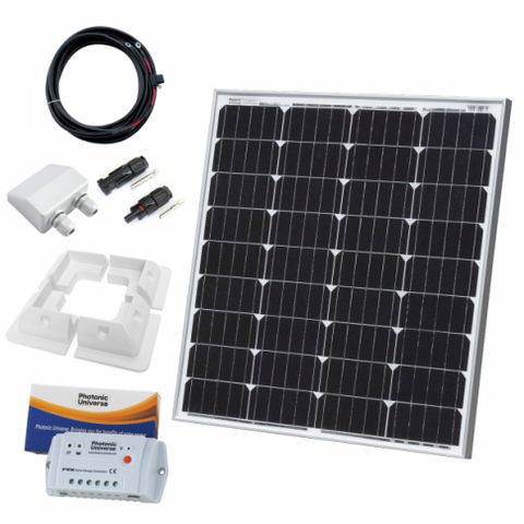 80W 12V Solar Charging Kit (German Solar Cells) With 10A Controller, Mounting Brackets And Cable