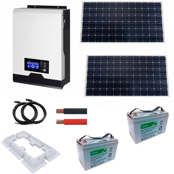 Off Grid Solar Kit - 1Kw Hybrid Inverter - 370w Solar - 250ah AGM Battery Storage