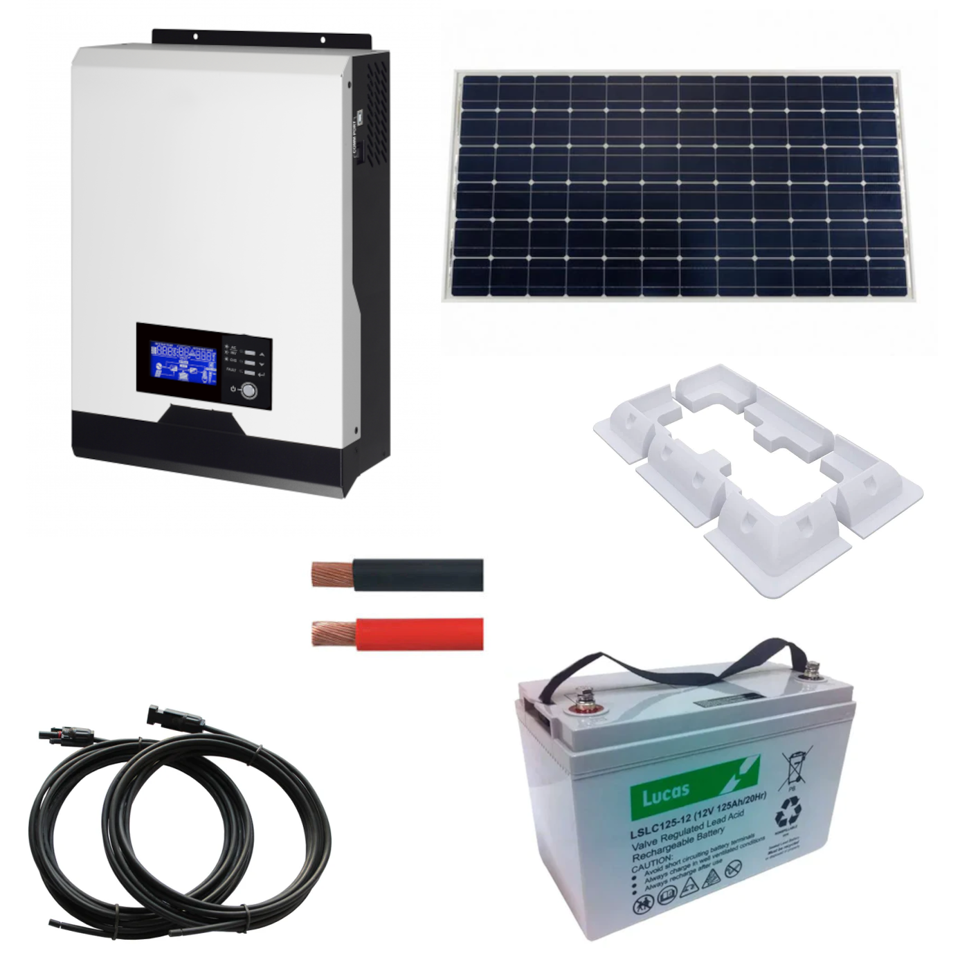 Off Grid Starter Kit - 1Kw Hybrid Inverter - 175w Solar - 125ah AGM Battery Storage