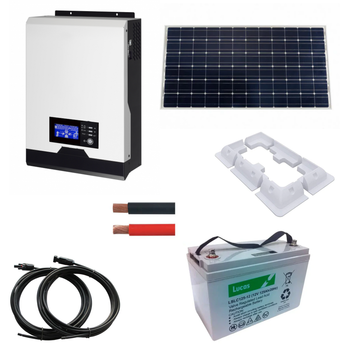 Off Grid Starter Kit - 1Kw Hybrid Inverter - 185w Solar - 125ah AGM Ba ...