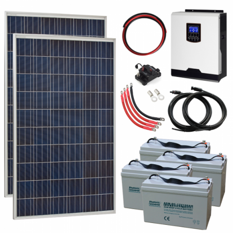 550W 24V Complete Off-Grid Solar Power System With 2 X 275W Solar Panels, 3Kw Hybrid Inverter And 4 X 100Ah Batteries