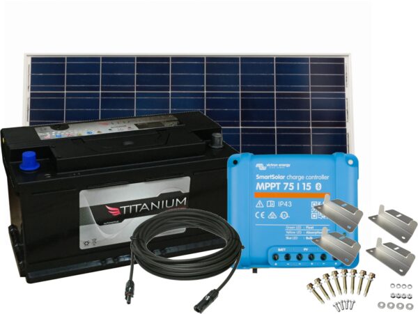 110Ah Leisure Battery, 175W Solar Panel Kit with Charge Controller, Cable and Brackets
